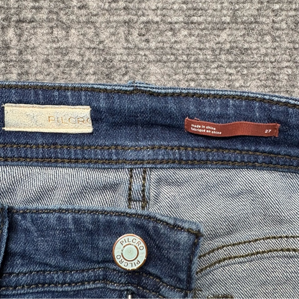 PILCRO ANTHROPOLOGIE Jeans Womens 27 Blue SLIM Boyfriend Crop Embroidered - Picture 4 of 14